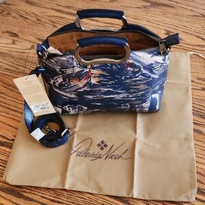 Patricia Nash Valletta Harbor Nights with Blue Trim Leather Crossbody With Dusty